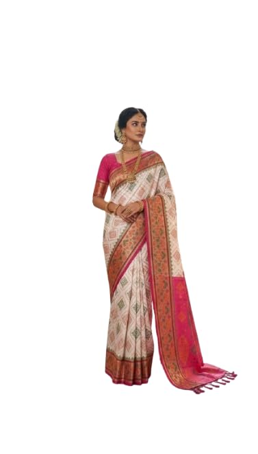OWLSKY, SASSY & STYLO Women's Patola Silk Saree with Unstitched Blouse | Woven Ethnic Design | Dual Tone Traditional Saree | Festive, Casual & Office Wear - Image 6