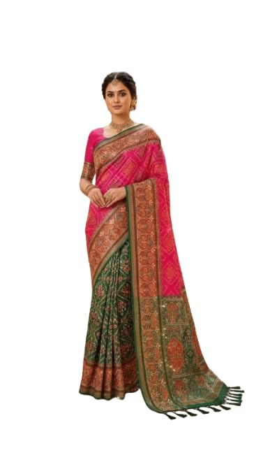 OWLSKY, SASSY & STYLO Women's Patola Silk Saree with Unstitched Blouse | Woven Ethnic Design | Dual Tone Traditional Saree | Festive, Casual & Office Wear - Image 4