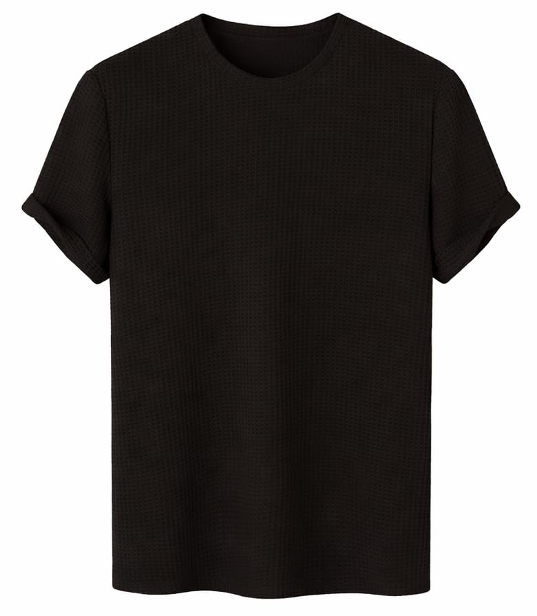London Hills Men's Waffle Textured T-Shirt | Solid Regular Fit Round Neck Half Sleeve Casual Wear Tee | Soft, Breathable & Lightweight Fabric - Image 3