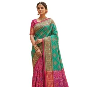 OWLSKY, SASSY & STYLO Women's Patola Silk Saree with Unstitched Blouse | Woven Ethnic Design | Dual Tone Traditional Saree | Festive, Casual & Office Wear