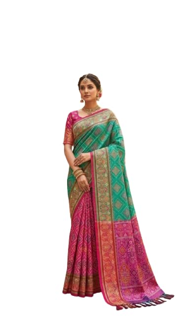 OWLSKY, SASSY & STYLO Women's Patola Silk Saree with Unstitched Blouse | Woven Ethnic Design | Dual Tone Traditional Saree | Festive, Casual & Office Wear