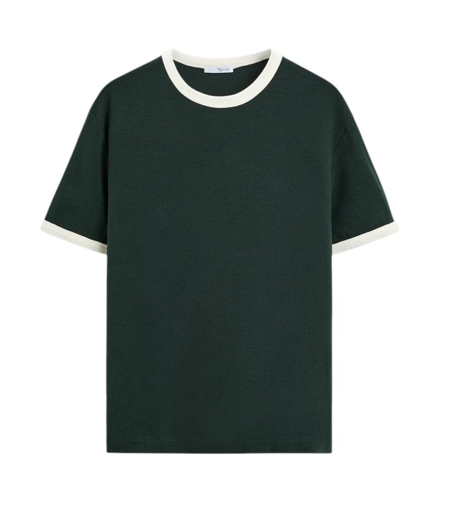 Alan Jones Clothing Men's Regular Fit Stretch Cotton T-Shirt | Round Neck Short Sleeve Contrast Trim Tee | Casual Crew Neck T-Shirt for Men