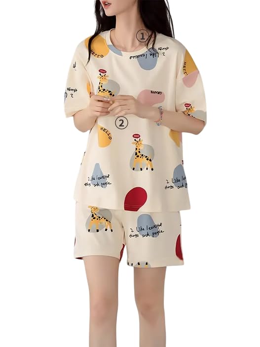 Lunza Women's Cotton Blend Pajama Set, Short Sleeve T-Shirt and Shorts, Cute Bear Print Nightwear - Image 5