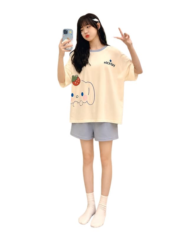 KSHS Women Cotton Night Suit Top & Shorts Set | Loose Fit Printed Nightwear Co Ord Set Stylish Western | Soft Breathable Sleepwear Shorts with Pocket for Women - Image 14