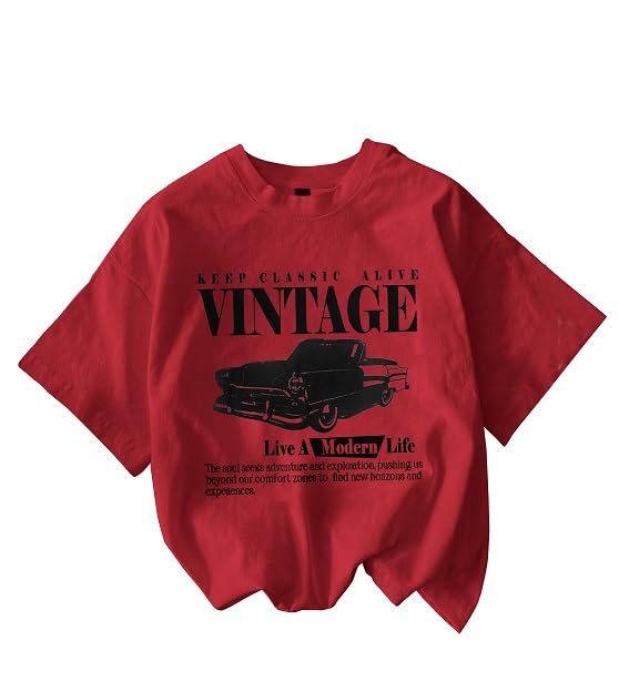 Jawdrobe Cotton Blend Oversized Fit Half Sleeve Printed Round Neck T-Shirt for Women | Aesthetic Summer Wear