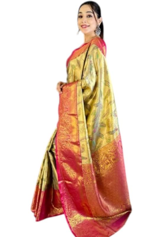 Women's Original Royal Rajwadi Kanchi kanchipuram Kanjivaram Zari Silk Saree With Blouse Piece For Wedding - Image 3