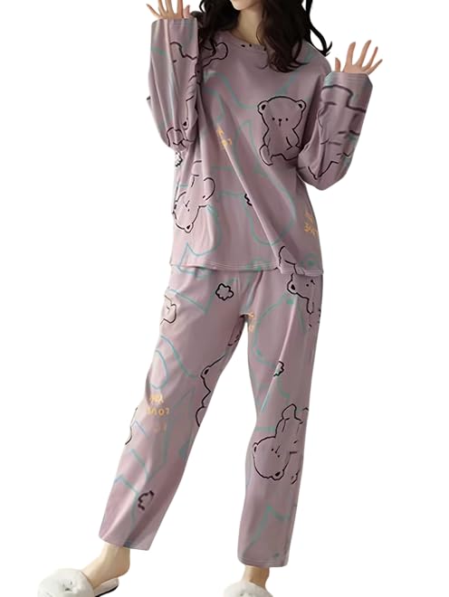 Lunza Women's Cotton Blend Pajama Set, Short Sleeve T-Shirt and Shorts, Cute Bear Print Nightwear - Image 8