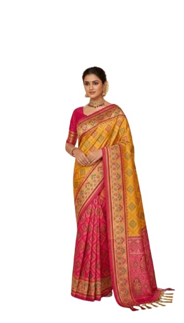 OWLSKY, SASSY & STYLO Women's Patola Silk Saree with Unstitched Blouse | Woven Ethnic Design | Dual Tone Traditional Saree | Festive, Casual & Office Wear - Image 3
