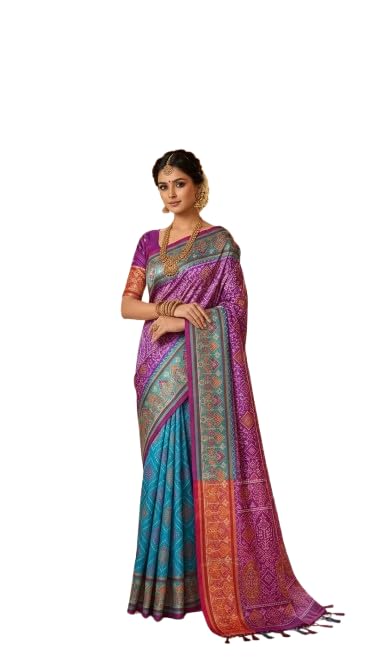 OWLSKY, SASSY & STYLO Women's Patola Silk Saree with Unstitched Blouse | Woven Ethnic Design | Dual Tone Traditional Saree | Festive, Casual & Office Wear - Image 5