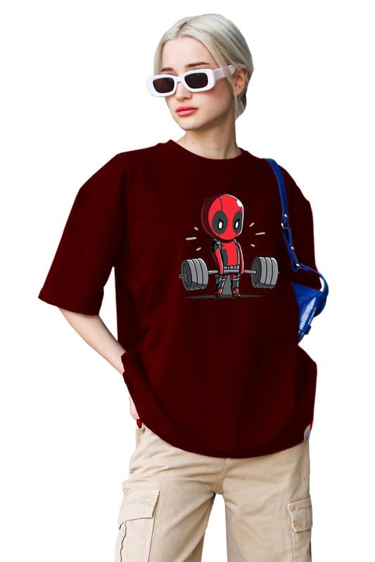 THE DUFFERS Baggy T-Shirts for Women Gym, Exercise, Workout, Yoga Oversize Tees - Round Neck, Short Sleeve, Loose Fit