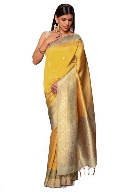 Soch Womens Tussar Zari Woven Saree With Tassels - Image 2