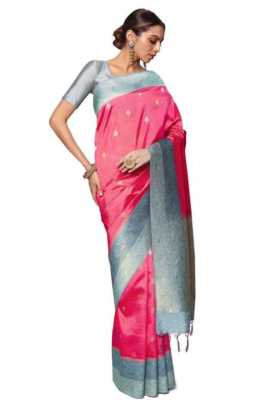 Soch Womens Tussar Zari Woven Saree With Tassels