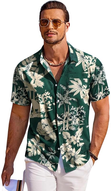 Impression Fab® Floral Print Cotton Multicoloured Short Sleeve Button Down Beach Outfits for Men Shirt - Image 9