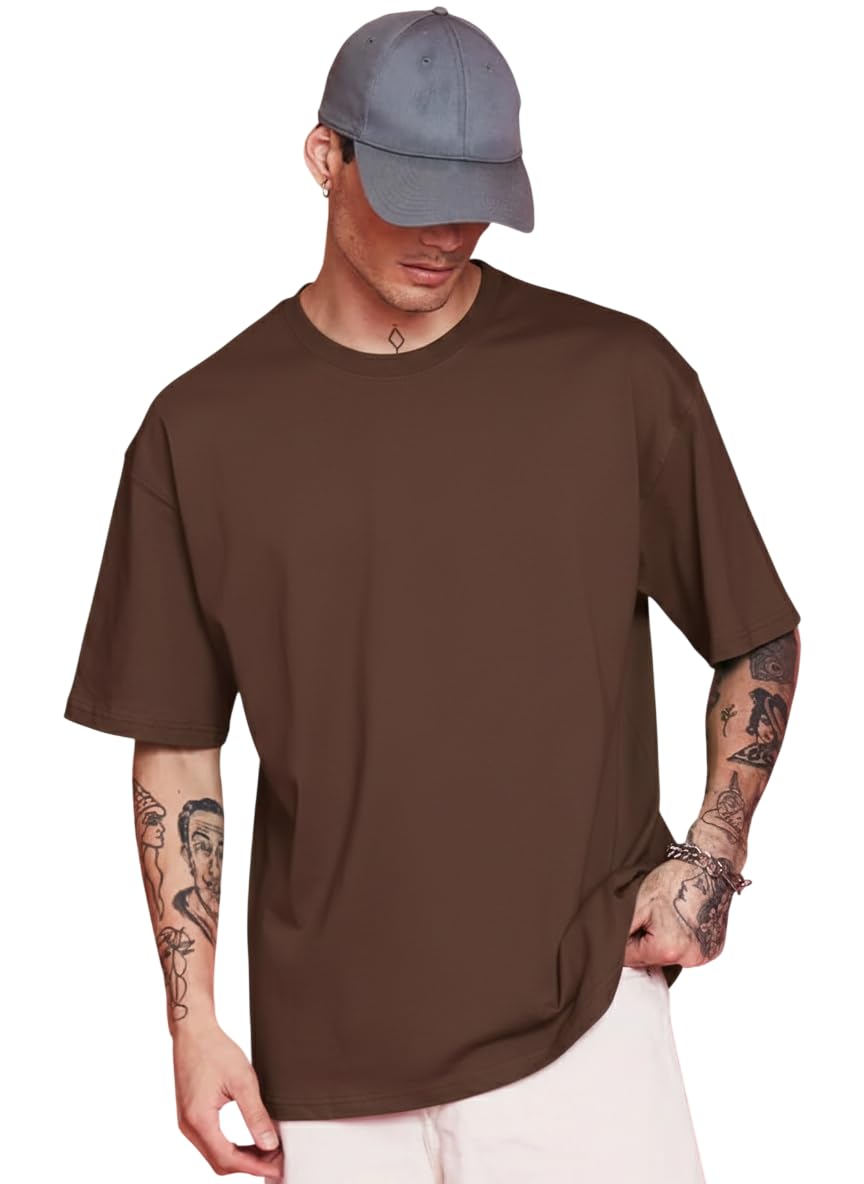 RodZen Men's Cotton Blend Half Sleeve Solid Oversized T-Shirt - Image 2
