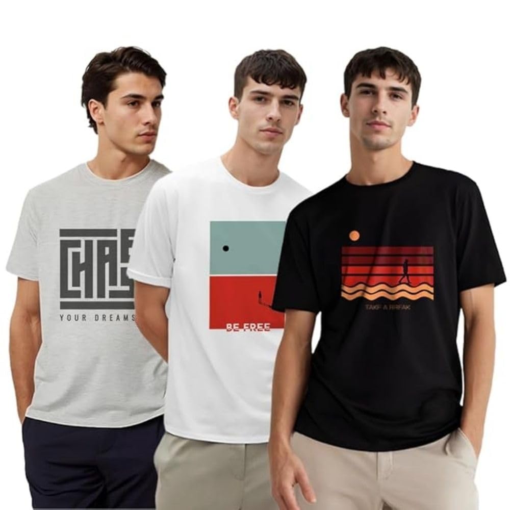 Nobero Men's Graphic Printed Regular Fit Cotton T-Shirt (Pack of 3) - Image 6