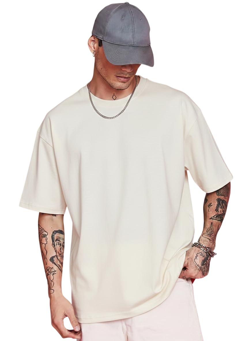 RodZen Men's Cotton Blend Half Sleeve Solid Oversized T-Shirt - Image 5