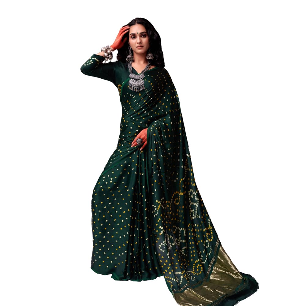 HEMA SILK MILLS Women's Latest Silk Heavy Bandhani Print Saree with Blouse Piece Gajji - Image 2