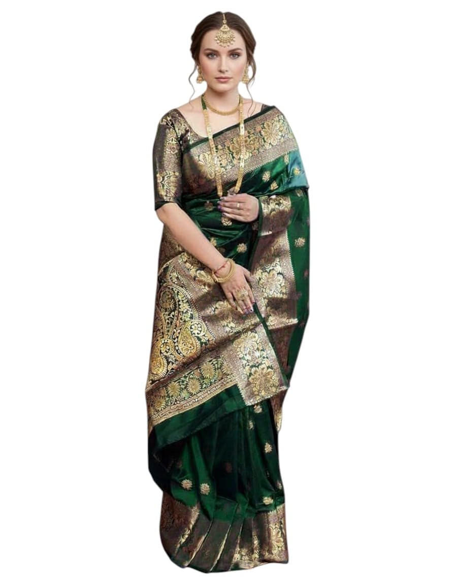 Women's Original Royal Rajwadi Kanchi kanchipuram Kanjivaram Zari Silk Saree With Blouse Piece For Wedding