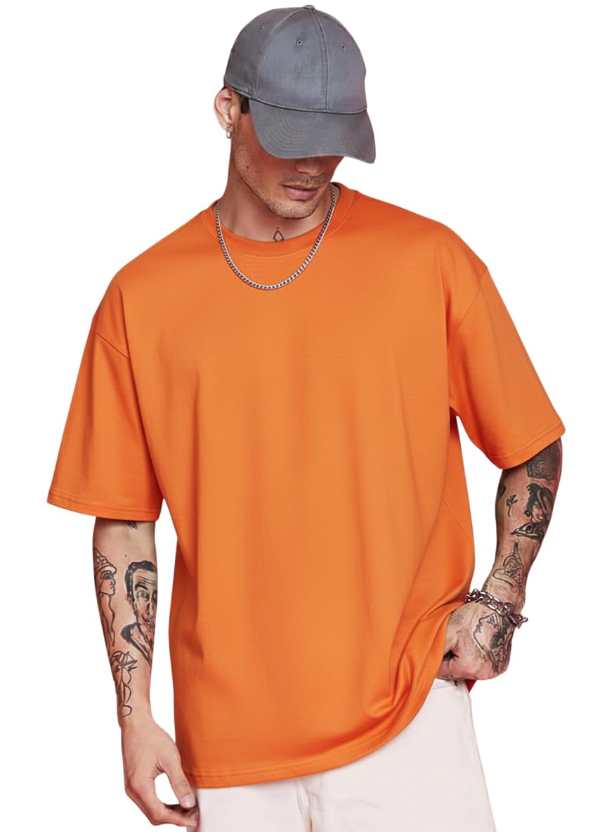 RodZen Men's Cotton Blend Half Sleeve Solid Oversized T-Shirt - Image 7