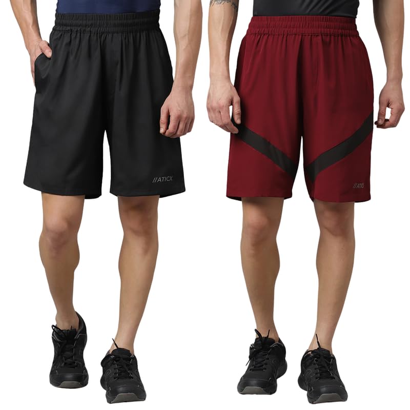 ATICX Polyester Shorts for Men - Quick Dry Lightweight with Zipper Pockets - Gym, Running, Jogging, Training Half Pants for Basketball, Swimming, Badminton, Cycling, Football, Outdoor & Home Wear - Image 3