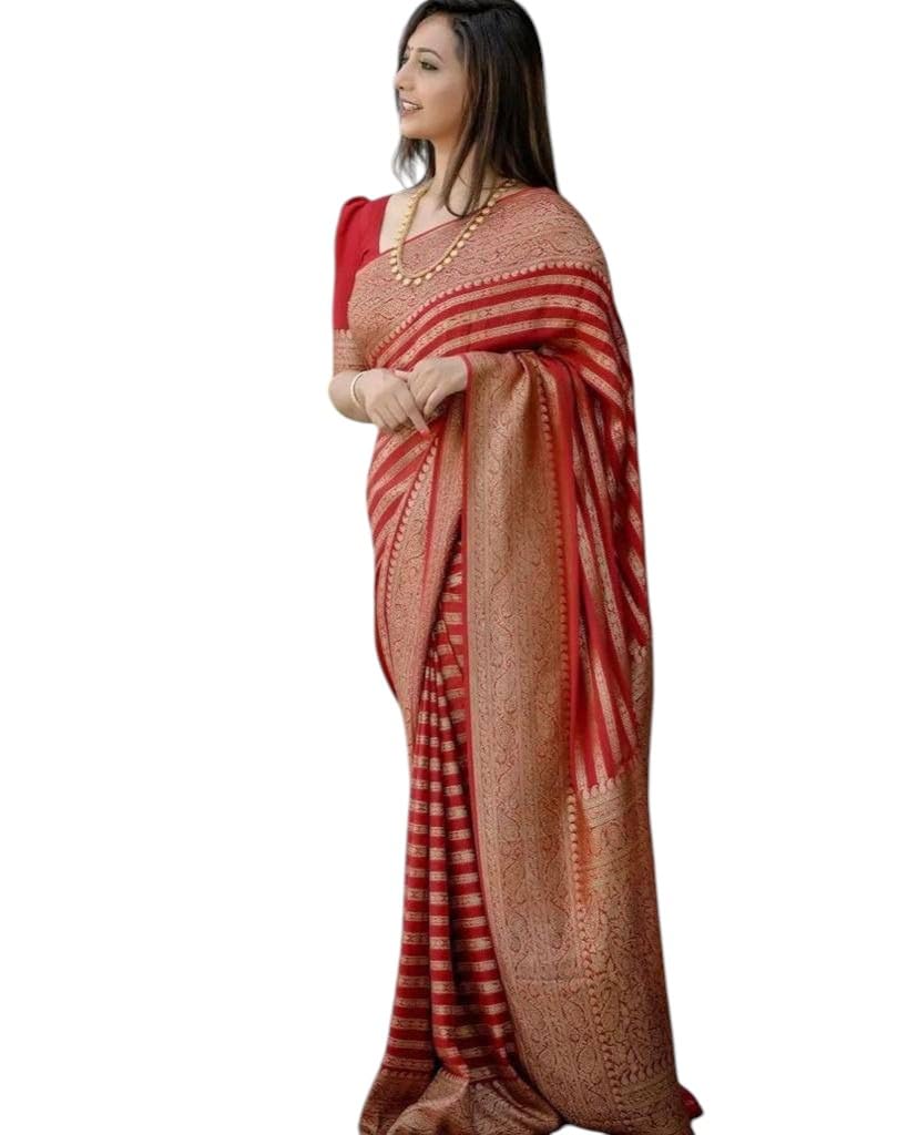 Women's Original Rajwadi Pure Georgette kanchipuram Kanjivaram Real Zari Silk Desinger Saree With Blouse Piece for Wedding - Image 11