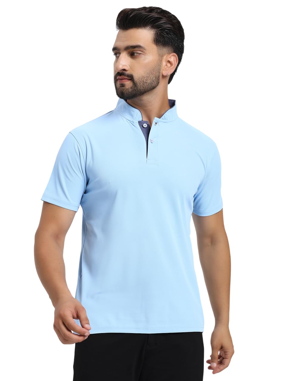 Men's Solid Chinese Collar T-Shirt | T-Shirts for Men | Soft Poly Cotton Fabric - Polo T-Shirts - Image 2