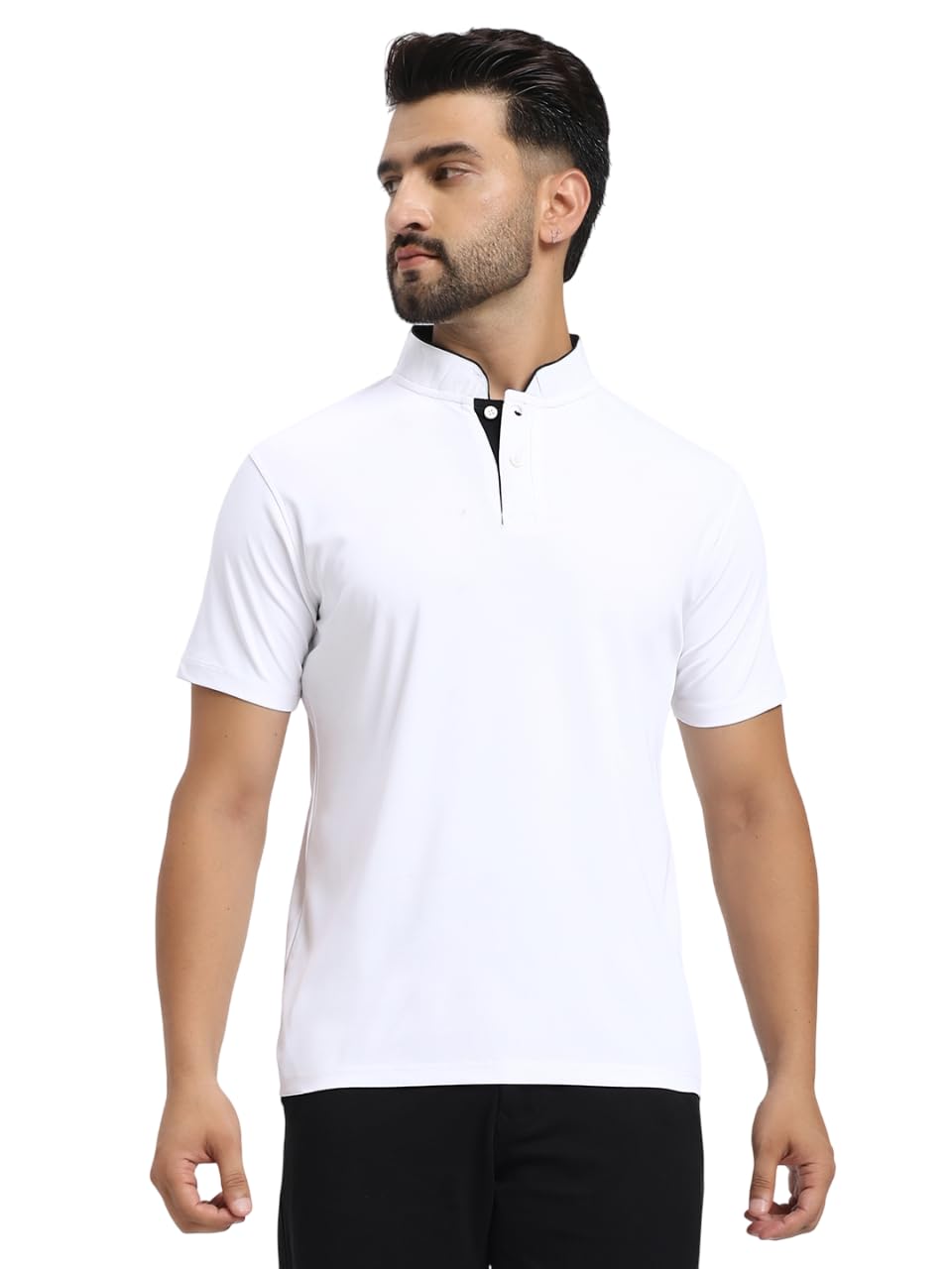 Men's Solid Chinese Collar T-Shirt | T-Shirts for Men | Soft Poly Cotton Fabric - Polo T-Shirts - Image 11