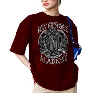 The Duffers Baggy Nevermore T-Shirts for Women - Workout, Exercise, Gym, Wednesday Oversize Tees - Round Neck, Short Sleeve, Loose Fit
