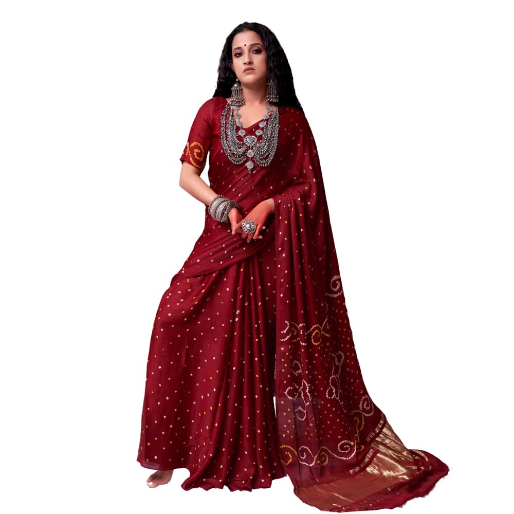 HEMA SILK MILLS Women's Latest Silk Heavy Bandhani Print Saree with Blouse Piece Gajji - Image 4
