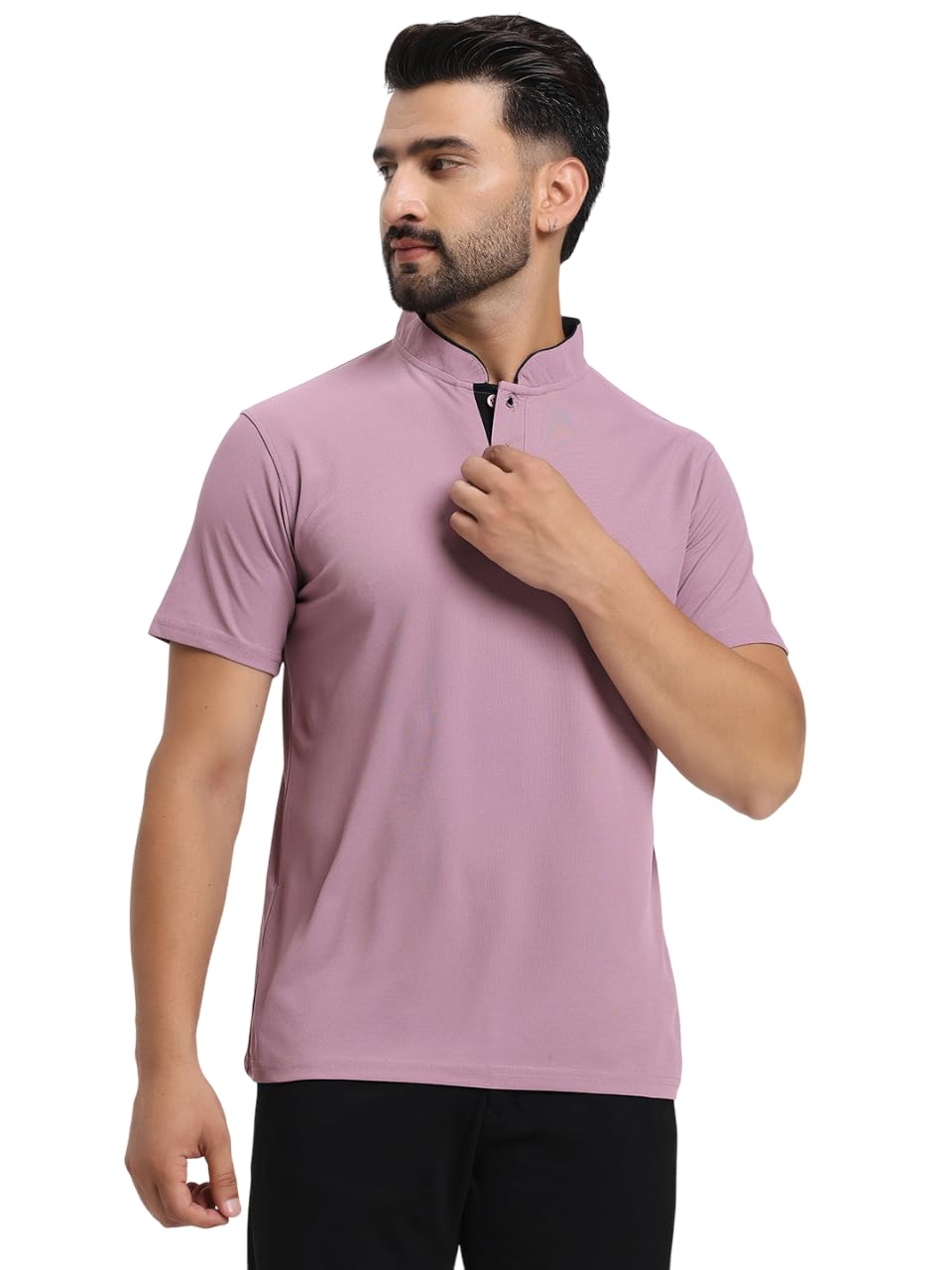 Men's Solid Chinese Collar T-Shirt | T-Shirts for Men | Soft Poly Cotton Fabric - Polo T-Shirts - Image 12