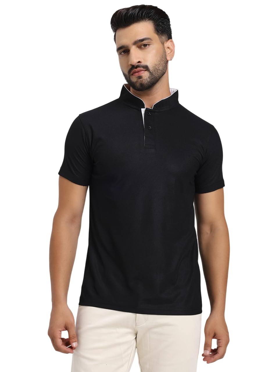 Men's Solid Chinese Collar T-Shirt | T-Shirts for Men | Soft Poly Cotton Fabric - Polo T-Shirts - Image 6