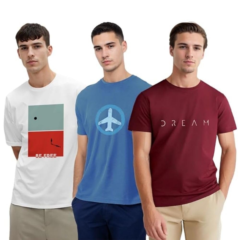 Nobero Men's Graphic Printed Regular Fit Cotton T-Shirt (Pack of 3) - Image 7