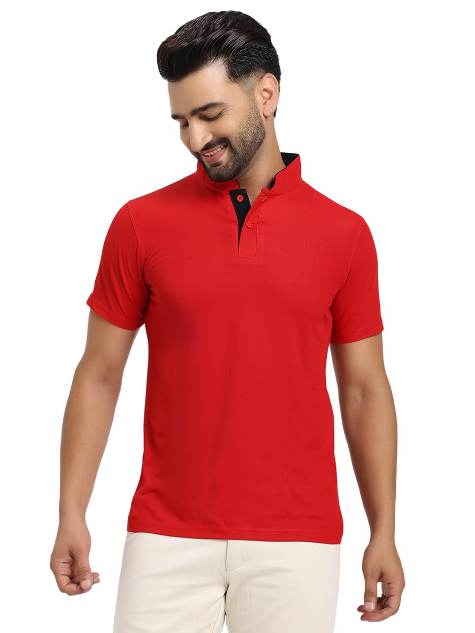 Men's Solid Chinese Collar T-Shirt | T-Shirts for Men | Soft Poly Cotton Fabric - Polo T-Shirts - Image 9