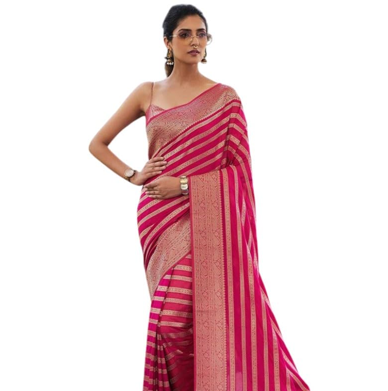 Women's Original Rajwadi Pure Georgette kanchipuram Kanjivaram Real Zari Silk Desinger Saree With Blouse Piece for Wedding