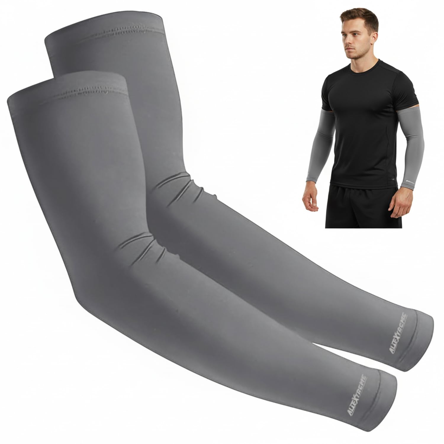 Allextreme Full Arm Sleeves for Riders Sun Protection Sweat Absorbing Quick Dry Cotton Hand Cover for Men & Women Basketball Cricket Biking Hiking Cycling Running Protective Bike Riding Gear (Black) - Image 3