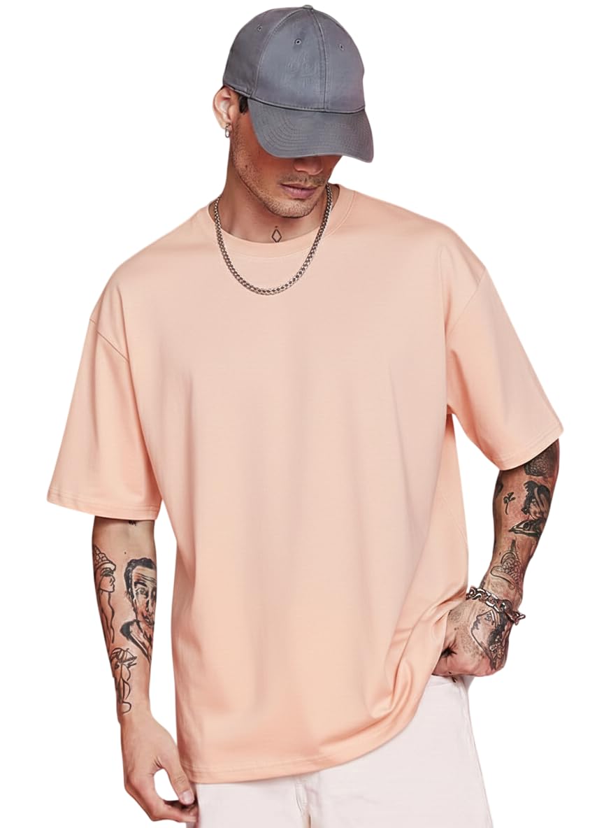 RodZen Men's Cotton Blend Half Sleeve Solid Oversized T-Shirt - Image 6