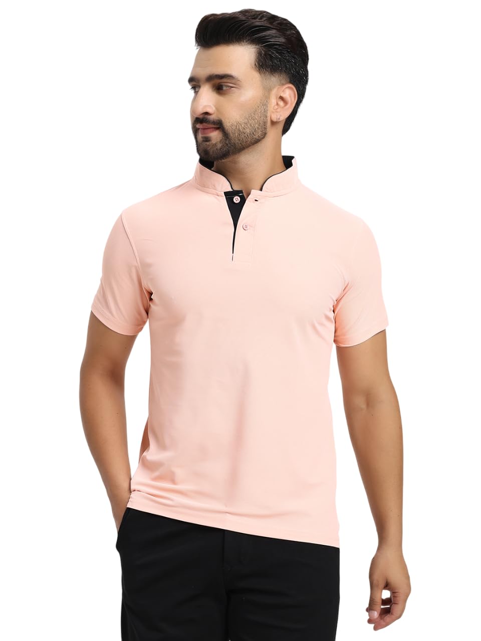 Men's Solid Chinese Collar T-Shirt | T-Shirts for Men | Soft Poly Cotton Fabric - Polo T-Shirts - Image 10