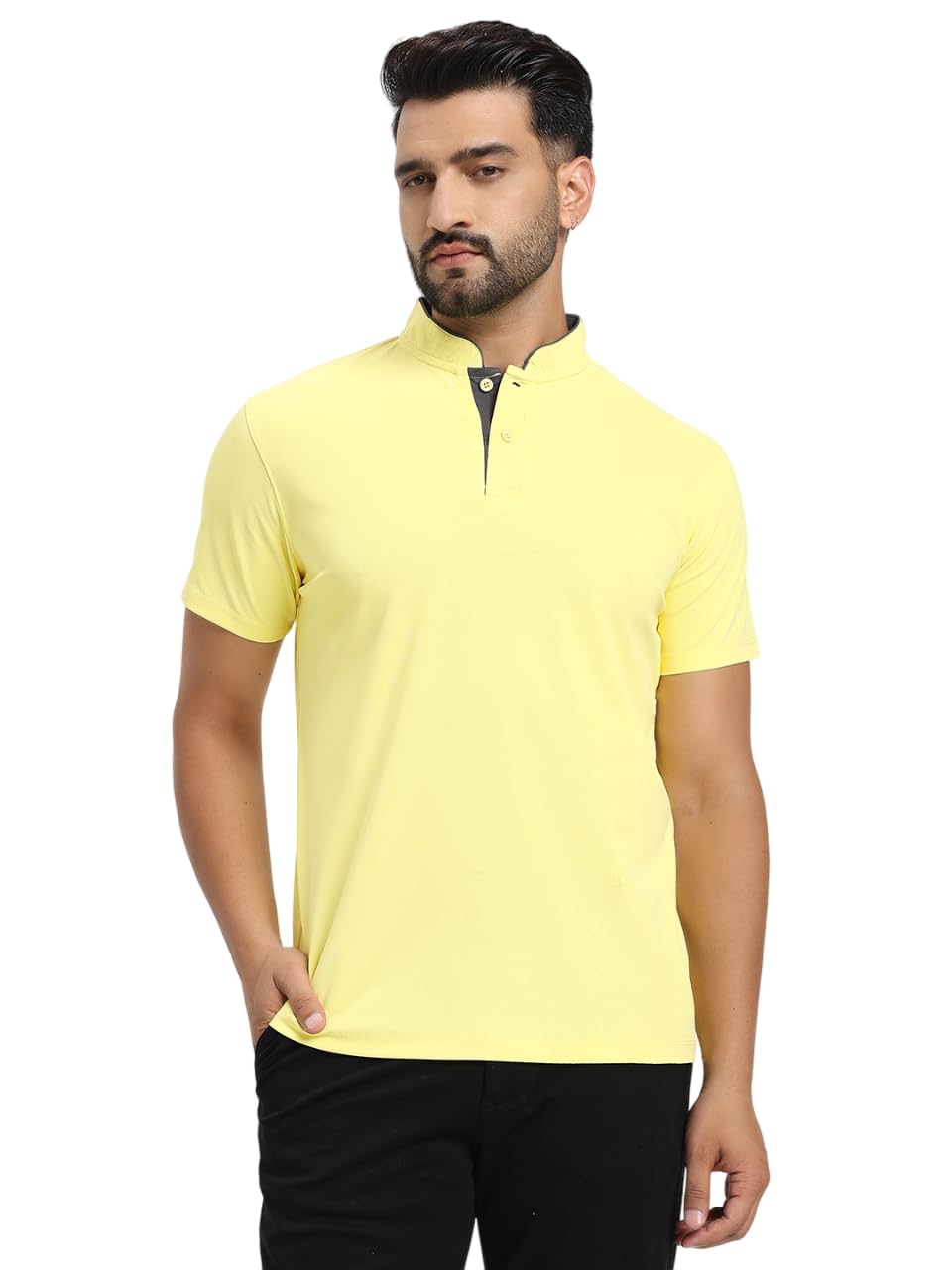 Men's Solid Chinese Collar T-Shirt | T-Shirts for Men | Soft Poly Cotton Fabric - Polo T-Shirts - Image 13