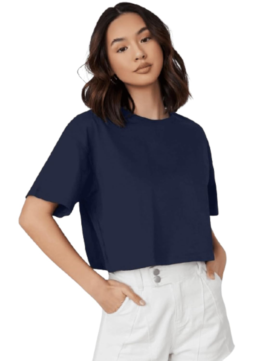 Aahwan Women's & Girl's 100% Cotton Black Solid Basic Oversized Fit Crop Top - Image 5