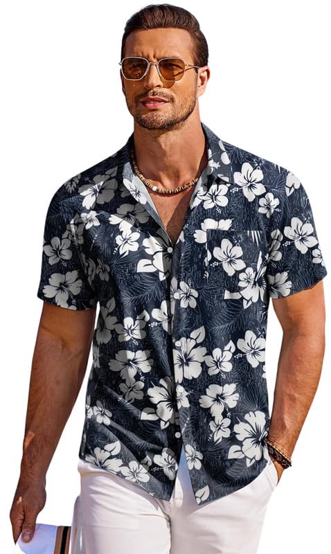 Impression Fab® Floral Print Cotton Multicoloured Short Sleeve Button Down Beach Outfits for Men Shirt - Image 8