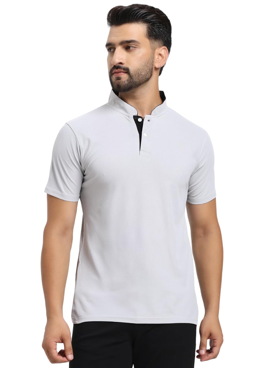 Men's Solid Chinese Collar T-Shirt | T-Shirts for Men | Soft Poly Cotton Fabric - Polo T-Shirts - Image 14