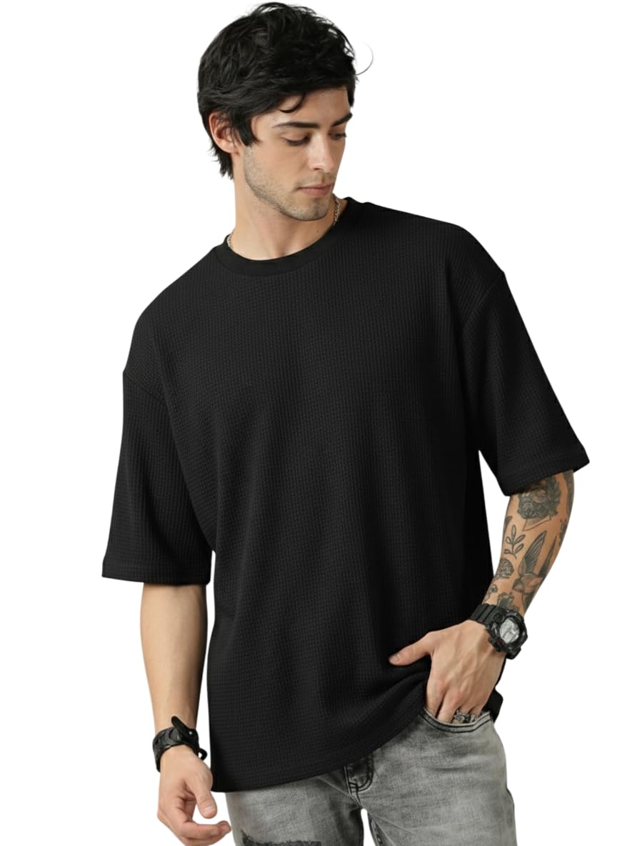 RodZen Men's Polycotton Half Sleeve Round Neck Oversized Solid T-Shirt - Image 8