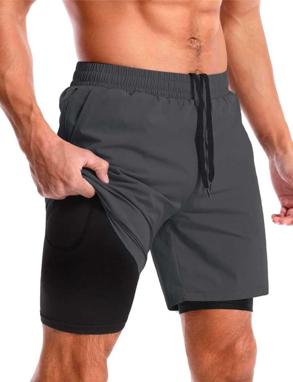 CBlue Men's Outdoor Quick Dry Lightweight Sports Shorts with 2 Zipper Pockets, Breathable Hiking Running Gym Workout Athletic Shorts - Image 7