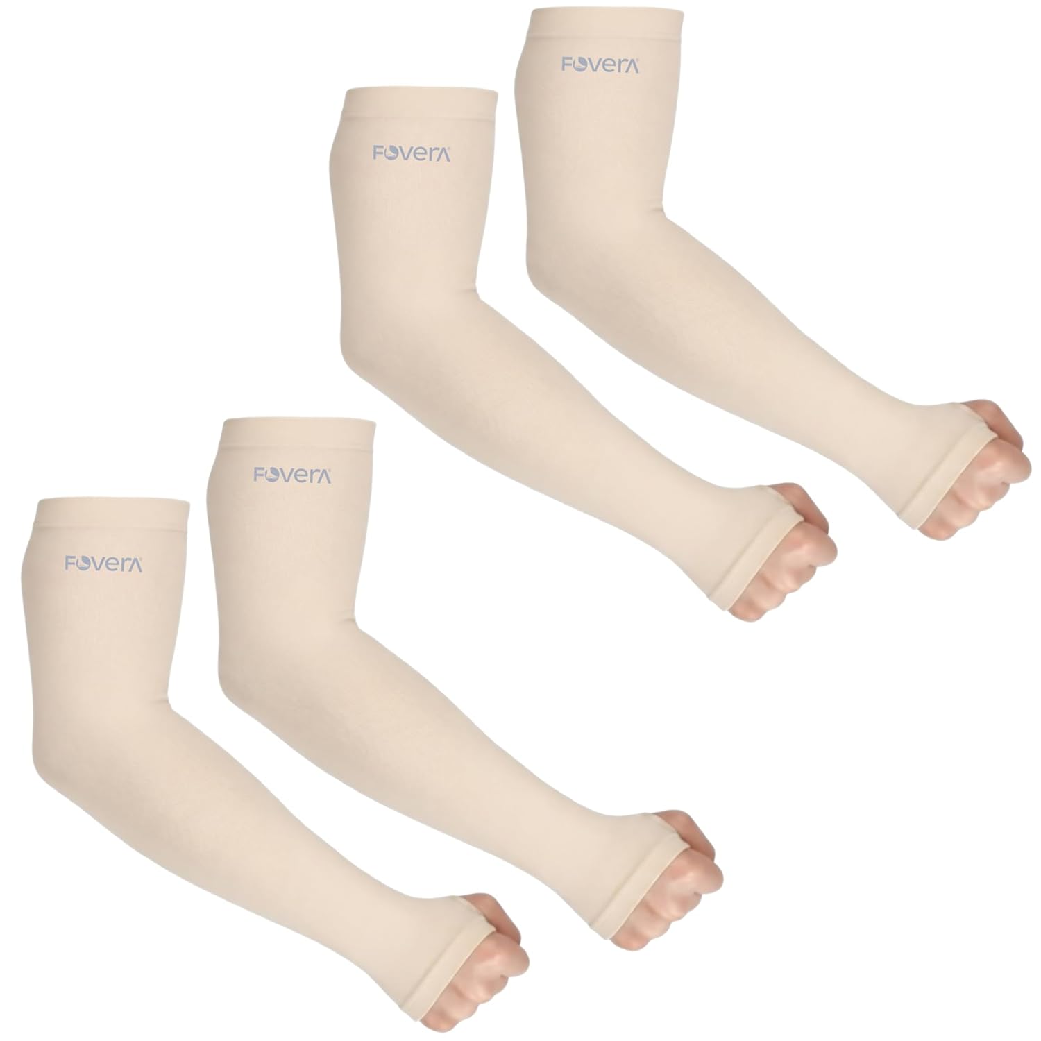 FOVERA UV Sun Protection Arm Sleeves with Thumb Loop for Men & Women – UPF 50+ Cooling Hand Cover for Biking, Cricket, Driving & Cycling – Tan Protection Guard - Image 3