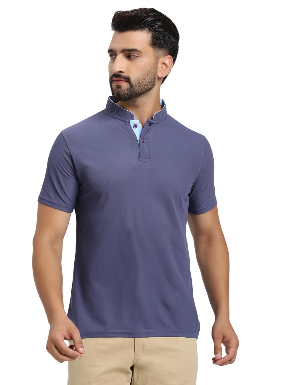 Men's Solid Chinese Collar T-Shirt | T-Shirts for Men | Soft Poly Cotton Fabric - Polo T-Shirts - Image 5