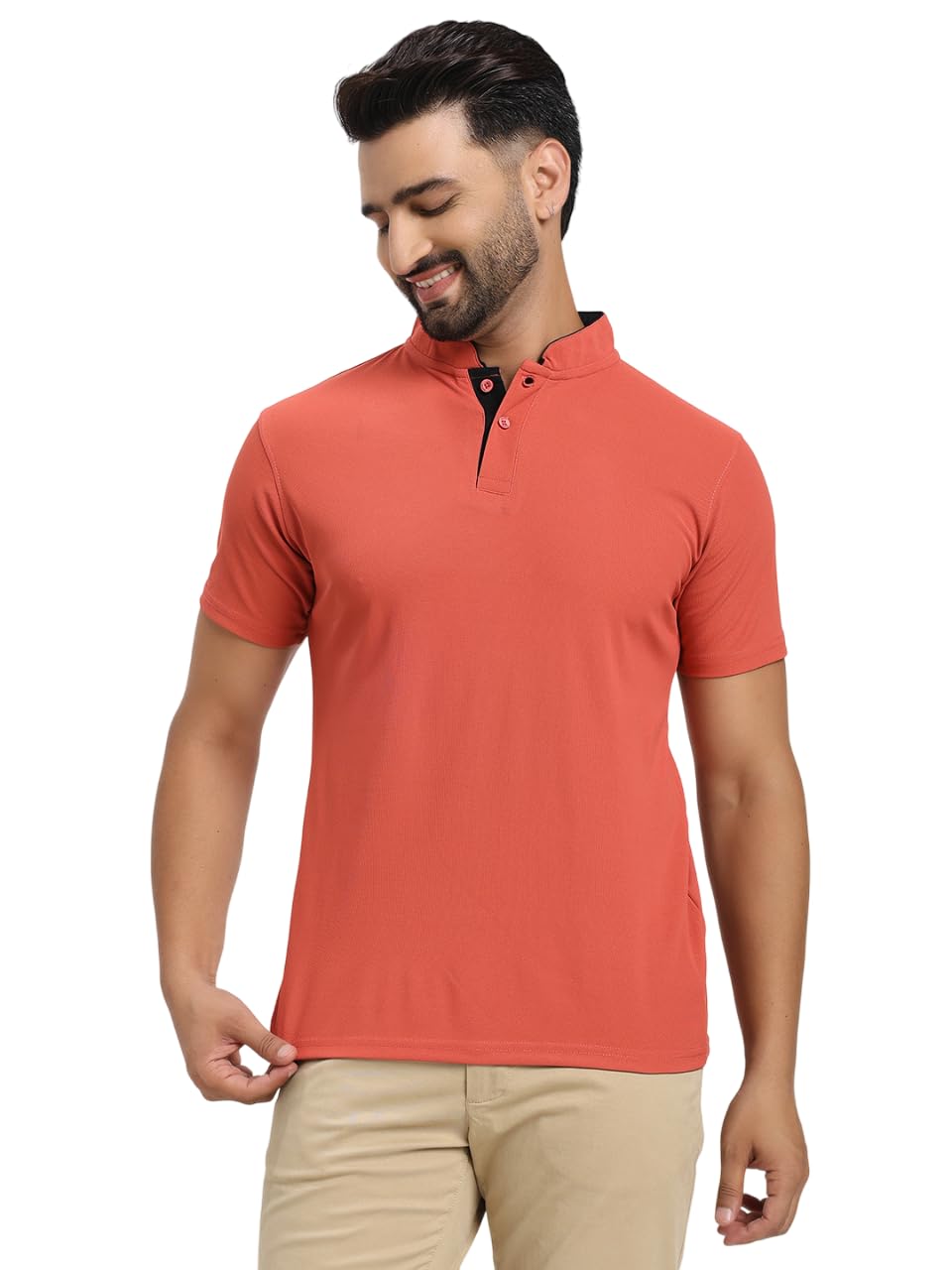 Men's Solid Chinese Collar T-Shirt | T-Shirts for Men | Soft Poly Cotton Fabric - Polo T-Shirts - Image 7