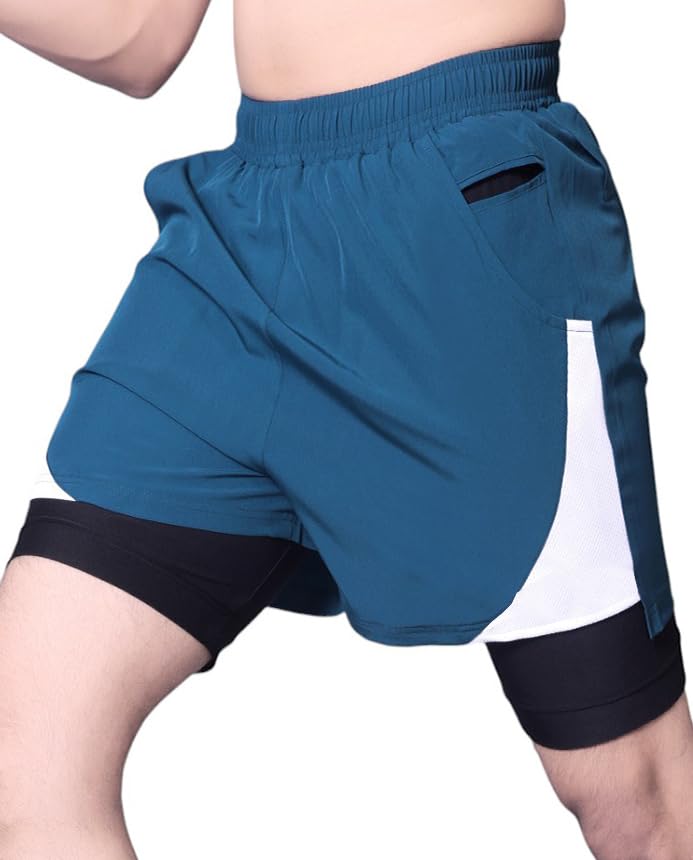 RynoGear Men's 2 in 1 Quick Dry Shorts with Liner and Towel Loop Gym & Running Shorts for Men with Inner Phone Pocket