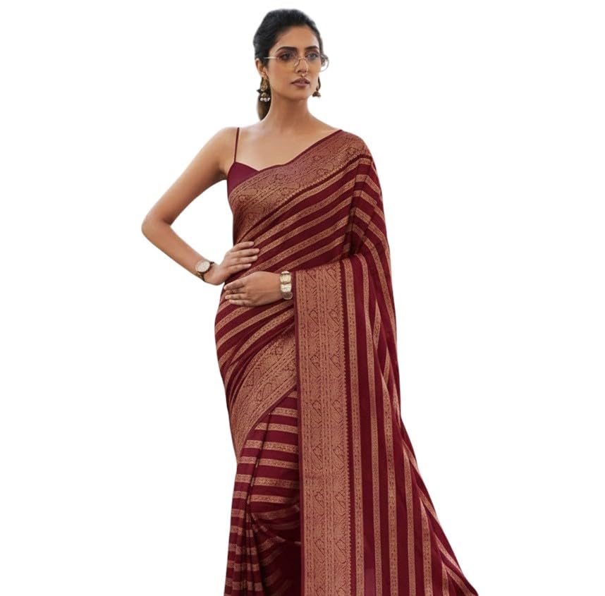 Women's Original Rajwadi Pure Georgette kanchipuram Kanjivaram Real Zari Silk Desinger Saree With Blouse Piece for Wedding - Image 3