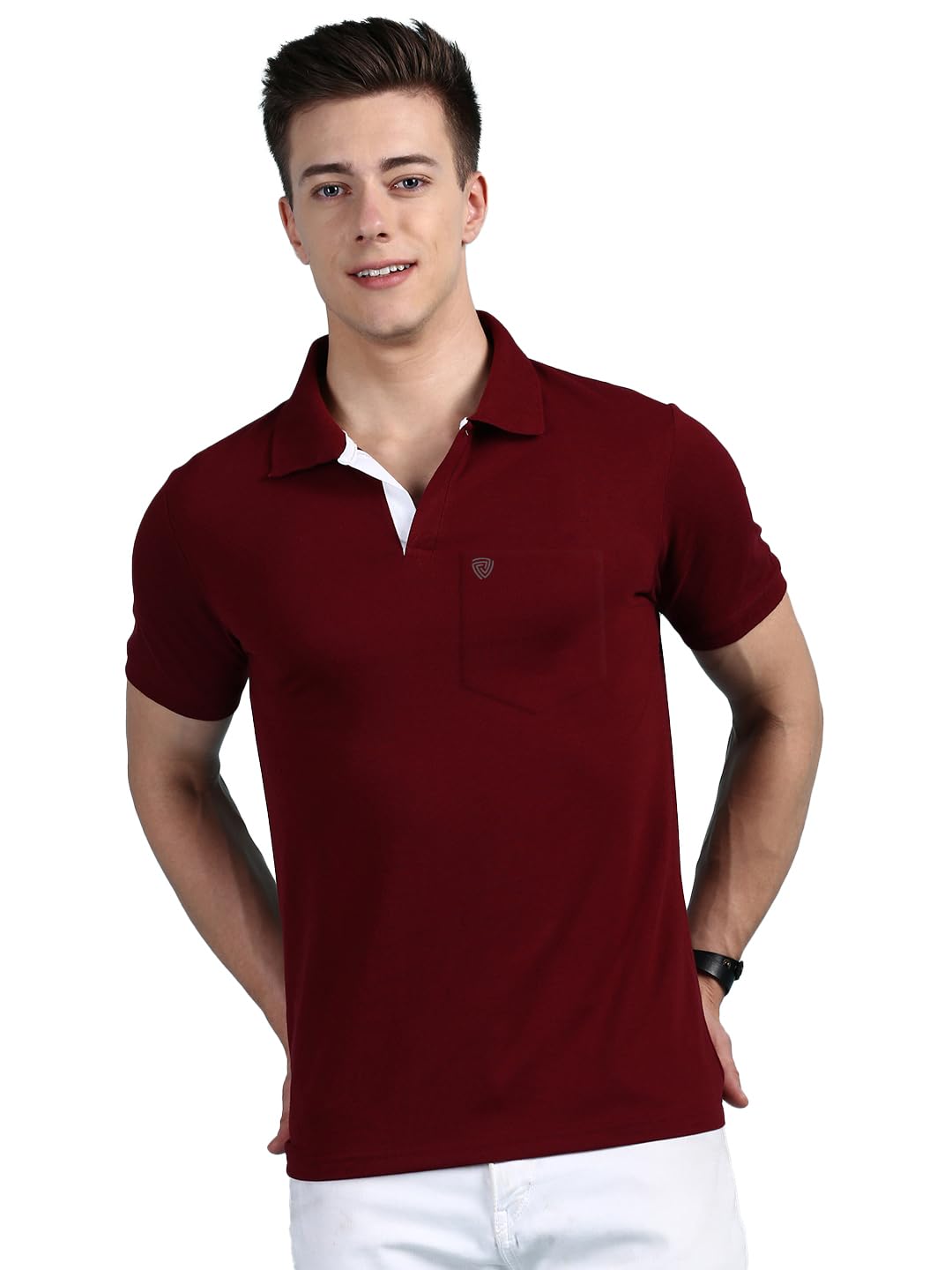 Lux Cozi Men's Half Sleeve Soild Casual Regular Fit T-Shirt with Chest Pocket | Polo Tshirt for Men