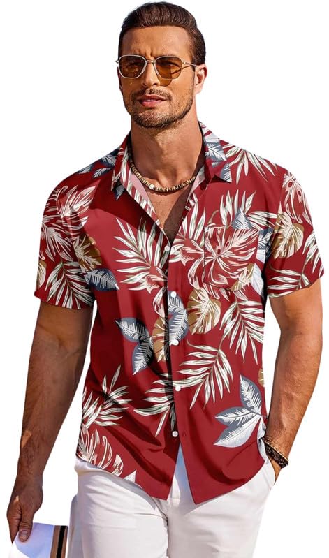 Impression Fab® Floral Print Cotton Multicoloured Short Sleeve Button Down Beach Outfits for Men Shirt - Image 2